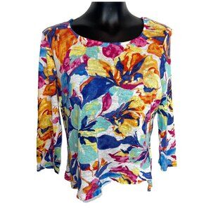 Lauren Ralph Lauren Women's L Blouse Ballet Neck Long Sleeve Abstract Floral